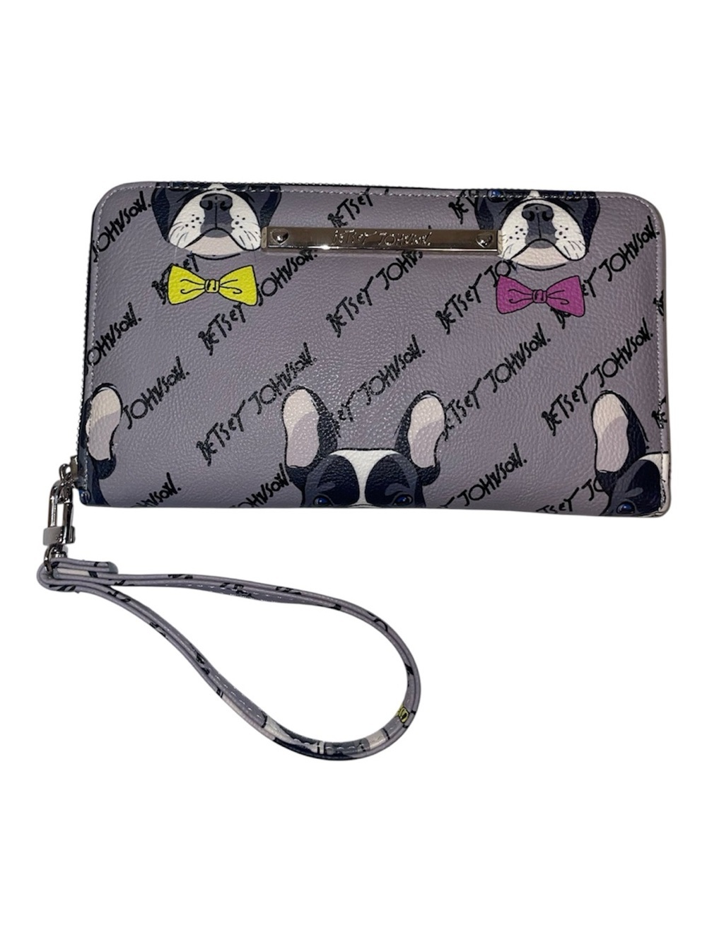 Betsey Johnson French Bulldog Zip-Around Wristlet Wallet.
